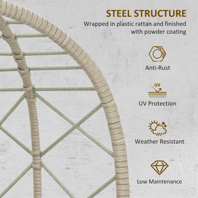 Best Rattan Egg Chair Outdoor Indoor Wicker Chair with Thickened Cushion and Headrest, Standing Garden Egg Chair with Cup Holder, Metal Frame for Patio, Balcony, Grey - Image 6