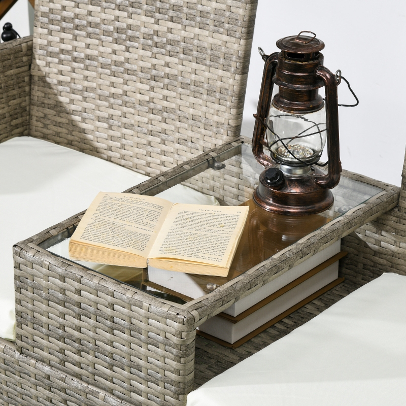 Best Two-Seat Rattan Chair, with Middle Table - Grey - Image 9