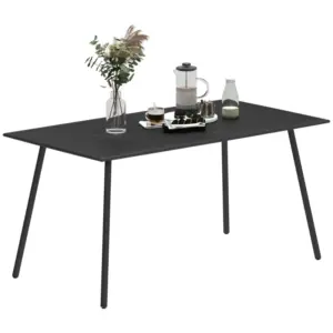 Best Rectangle Garden Table with Slat Top, Steel Frame, Outdoor Table for 6 Person, 150 x 80 x 74 cm, Black