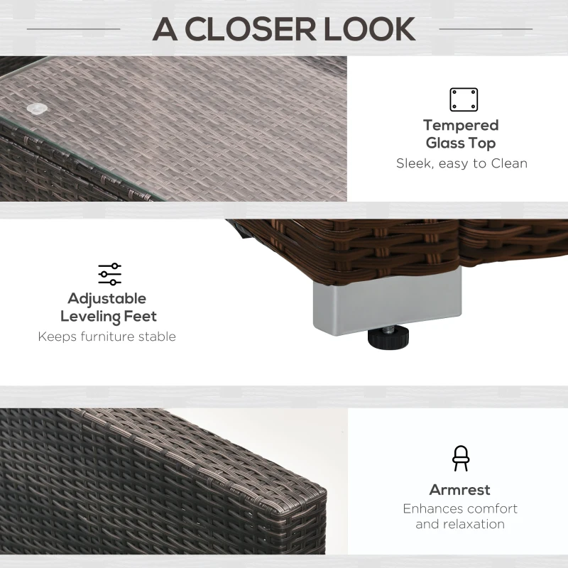 Best 8 Pieces PE Rattan Corner Sofa Set with Thick Cushions, Aluminium Outdoor Rattan Garden Furniture Set with Glass Top Table, No Assembly Required, Mixed Brown - Image 7