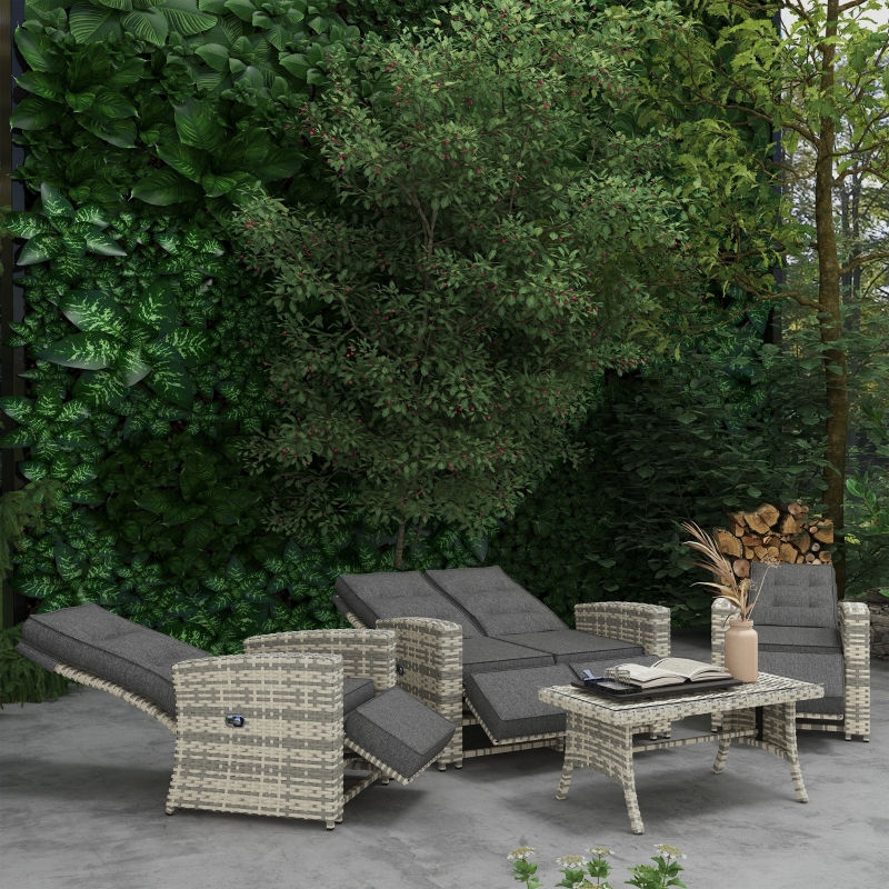 Best 4 Piece Rattan Garden Furniture Set Outdoor Sofa Sectional Set with Glass Top Table for Poolside, Light Grey - Image 10