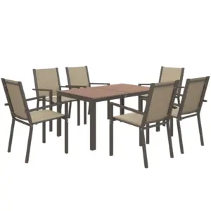Best Seven-Piece Garden Dining Set, with Plastic Wood-Top Table - Brown