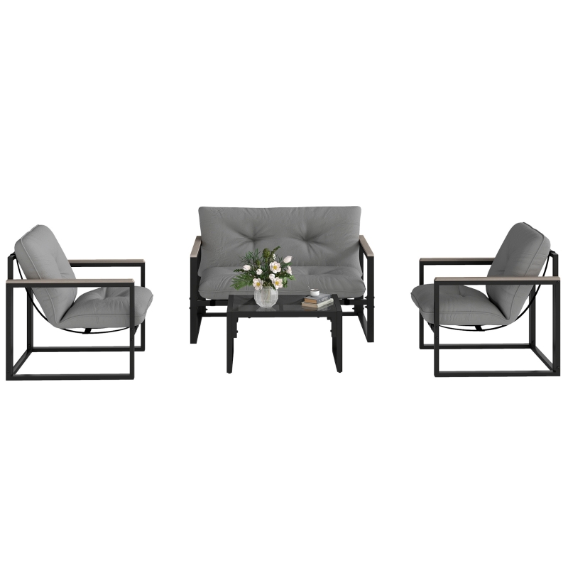 Best Garden Furniture Set, 4 Piece Indoor Outdoor Conservatory with Loveseat Sofa, Armchairs, Glass Top Coffee Table, Cushions for Balcony, Poolside, Patio, Dark Grey - Image 11