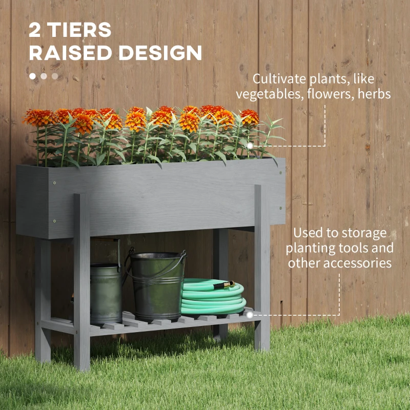 Best Wooden Two-Tier Raised Planter - Grey - Image 4