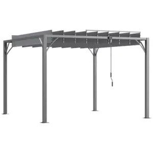 Best 3 x 3(m) Outdoor Pergola with Retractable Roof, Aluminium Louvered Patio Gazebo Canopy for Lawn Garden Patio, Grey