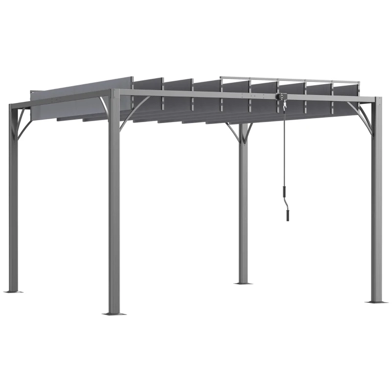 Best 3 x 3(m) Outdoor Pergola with Retractable Roof, Aluminium Louvered Patio Gazebo Canopy for Lawn Garden Patio, Grey