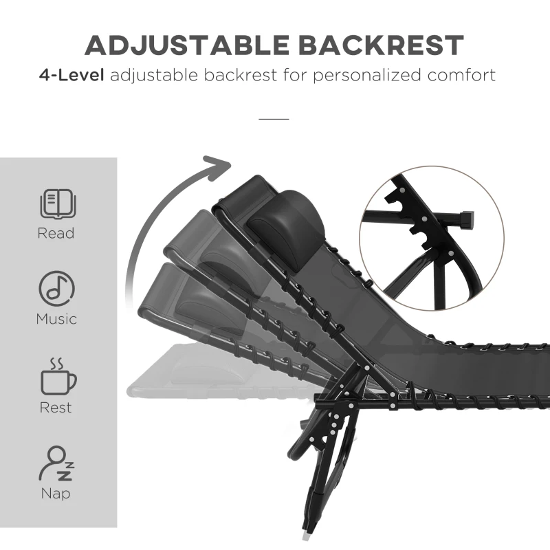 Best Set of Two Folding Sun Loungers, with Four-Position Backs - Black - Image 4