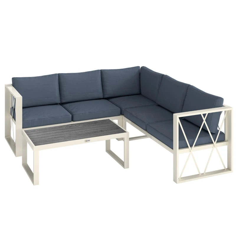 Best Four-Piece L Shaped Garden Furniture Set with 5-Level Adjustable Lounger - Grey