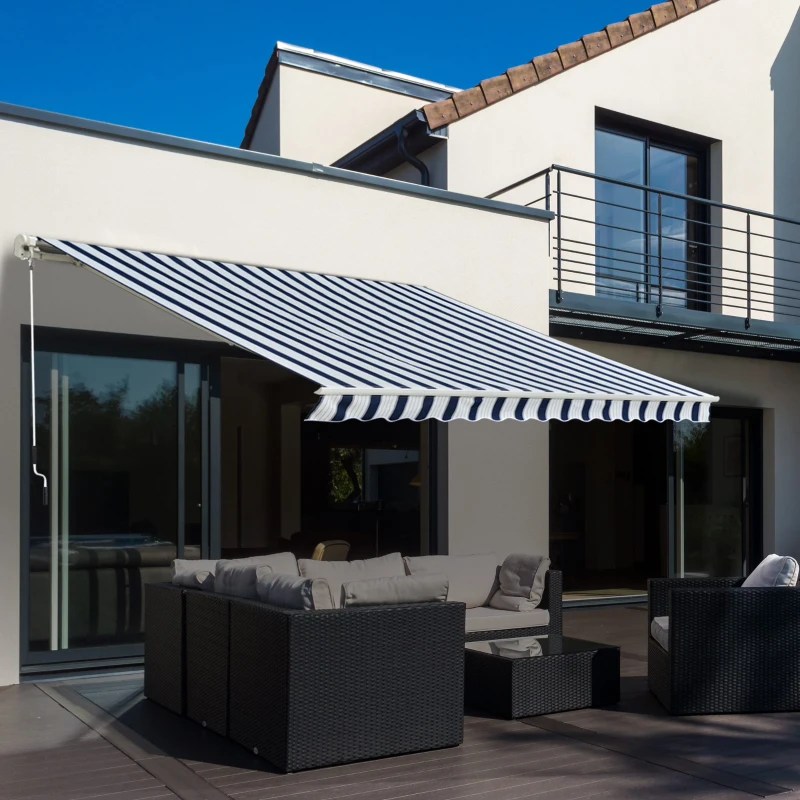 Best Manual Retractable Awning, 3x2.5 m-Blue/White Stripes - Image 2