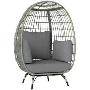 Best Rattan Egg Chair with Cushions and Pillows, Charcoal Grey