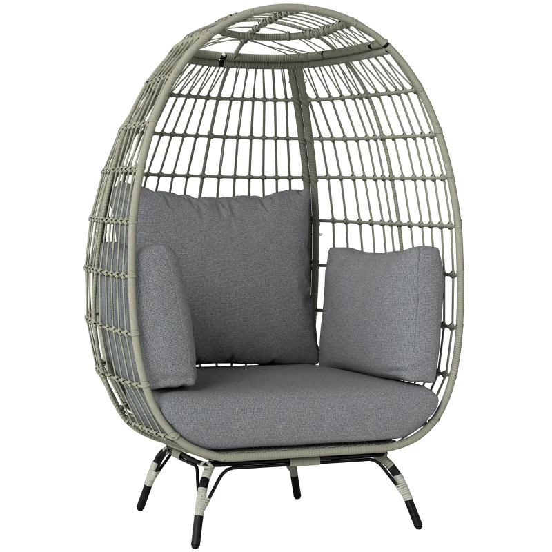 Best Rattan Egg Chair with Cushions and Pillows, Charcoal Grey