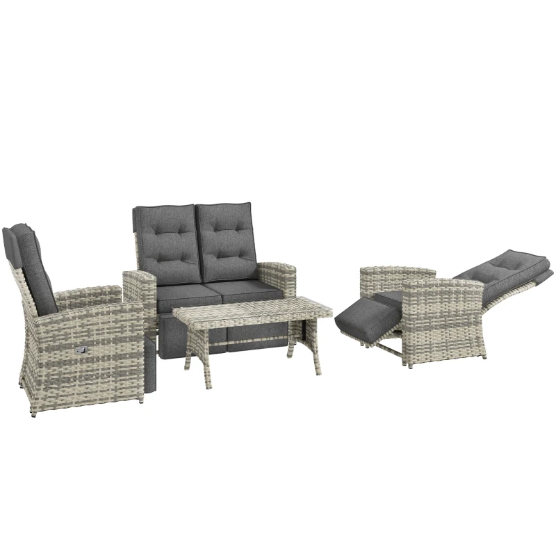 Best 4 Piece Rattan Garden Furniture Set Outdoor Sofa Sectional Set with Glass Top Table for Poolside, Light Grey