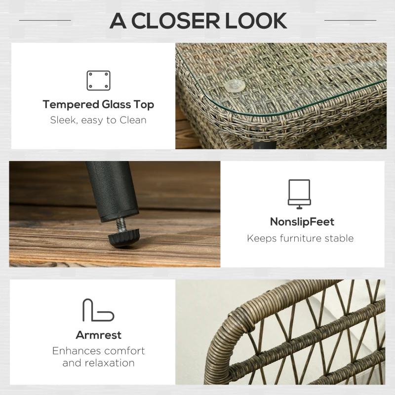 Best 5 Pieces Outdoor Rattan Corner Sofa, Round and Twin Half-round Wicker Woven Rattan Garden Furniture w/ Thick Padded Cushions and Tempered Glass Top Two-tier Table, Grey - Image 6