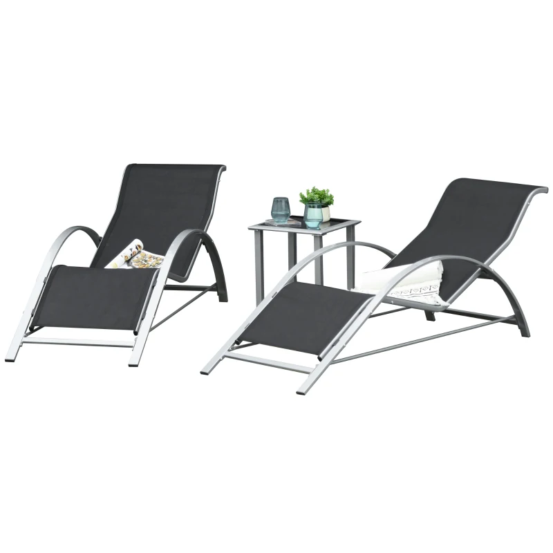 Best 3 Pieces Sun Lounger Chair Set, Metal Frame Garden Outdoor Sunbathing Chair with Side Table and Armrest, Black - Image 7