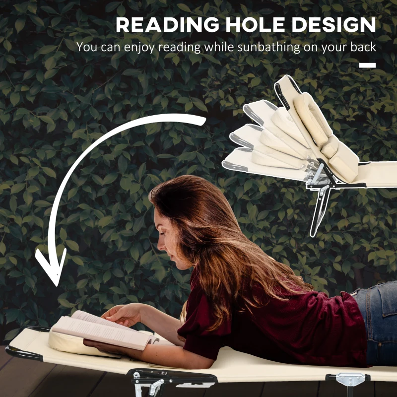 Best Outdoor Folding Sun Lounger Set of 2 with Face Hole, 4 Level Adjustable Backrest Reclining Garden Lounger, Garden Recliner Sunbed with 600 D Oxford Cloth Seat and Pillow for Beach, Sand - Image 7