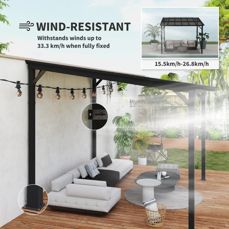 Best 3 x 3(m) Metal Pergola with UPF 50+ and Waterproof Polycarbonate Roof, Wall-Mounted or Free Standing Garden Gazebo, Wind-resistant Outdoor Sun Shade, Dark Grey - Image 6