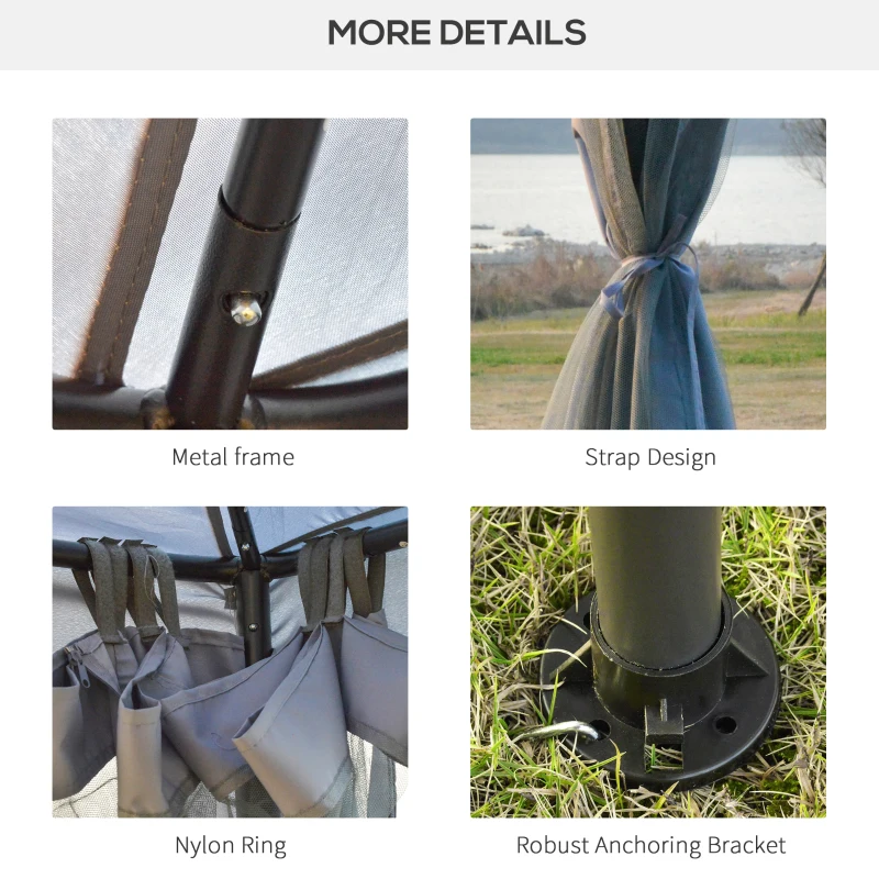 Best 3 x 3 m Metal Gazebo, Garden Pavillion, Double Roof Outdoor Canopy Shelter with Mesh Sidewalls, Grey - Image 6