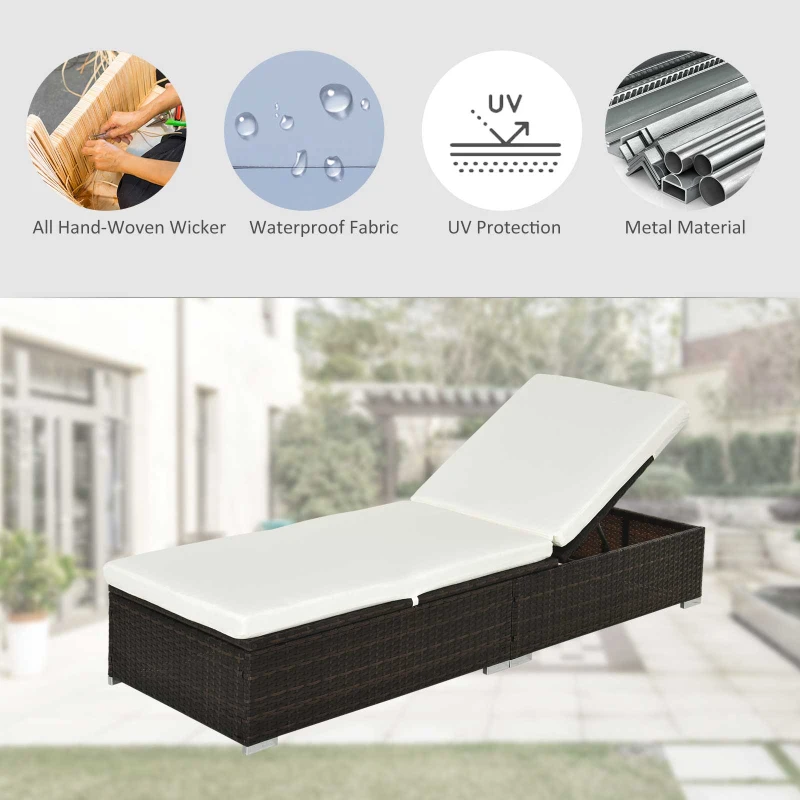 Best PE Rattan Sun Lounger, Five-level Adjustable Recliner Bed Chair with Soft Padded Cushion for Patio, Garden, Mixed Brown - Image 4