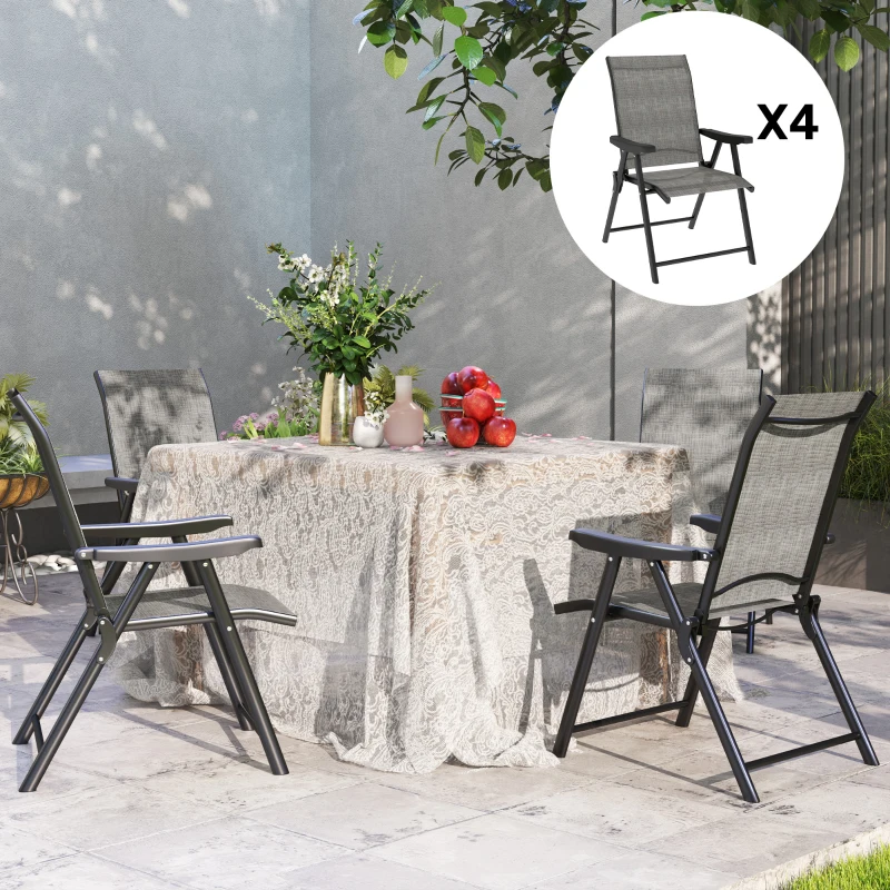 Best Set of Four Folding Outdoor Chairs - Black/Grey - Image 7