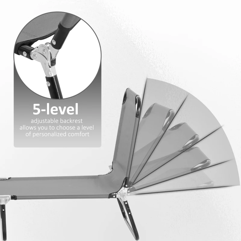 Best Foldable Sun Lounger with 5-Position Adjustable Backrest, Outdoor Portable Recliner Chaise Lounge Chair with Breathable Mesh Fabric, Grey - Image 4