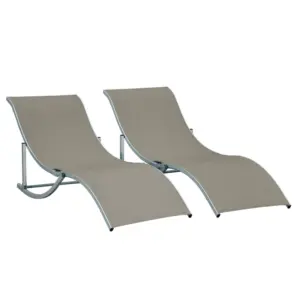 Best Set of 2 S-shaped Foldable Lounge Chair Sun Lounger Reclining Outdoor Chair for Patio Beach Garden, Light Grey