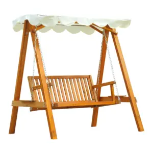 Best 2 Seater Garden Swing Seat Wooden Swing Chair Outdoor Hammock Bench Furniture, Cream White