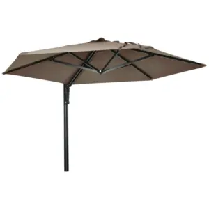 Best 2.5m Wall Mounted Parasol, Hand to Push Outdoor Patio Umbrella with 180 Degree Rotatable Canopy for Porch, Deck, Garden, 250 cm, Khaki