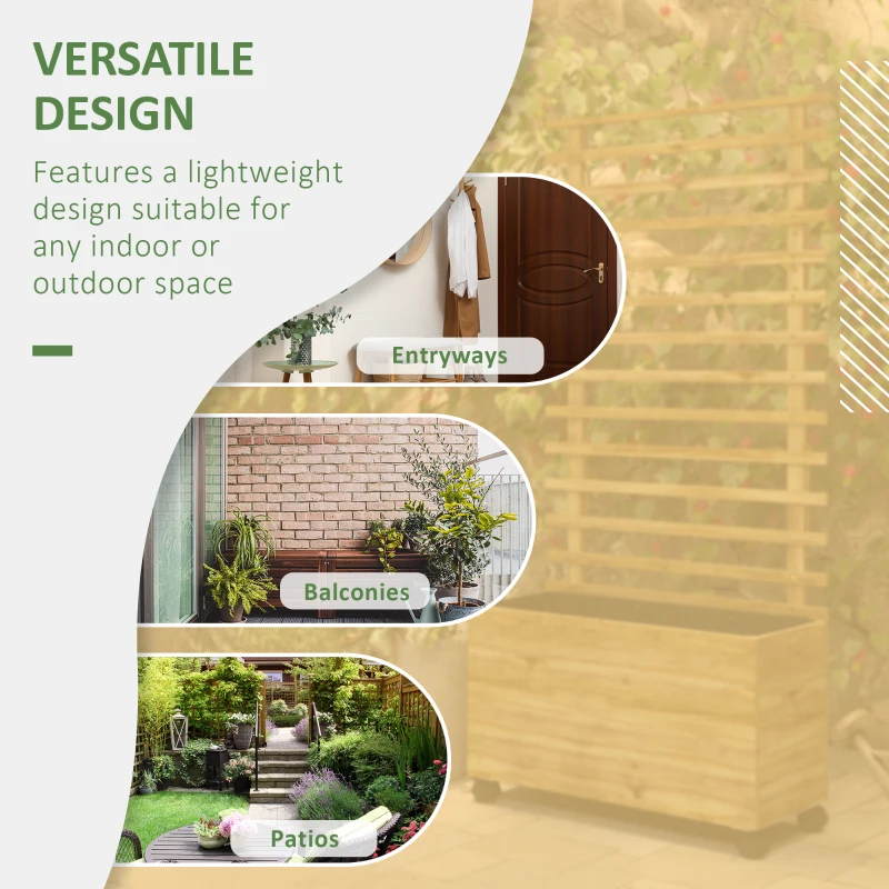 Best Wooden Raised Planter, with Back Trellis - Natural Finish - Image 4
