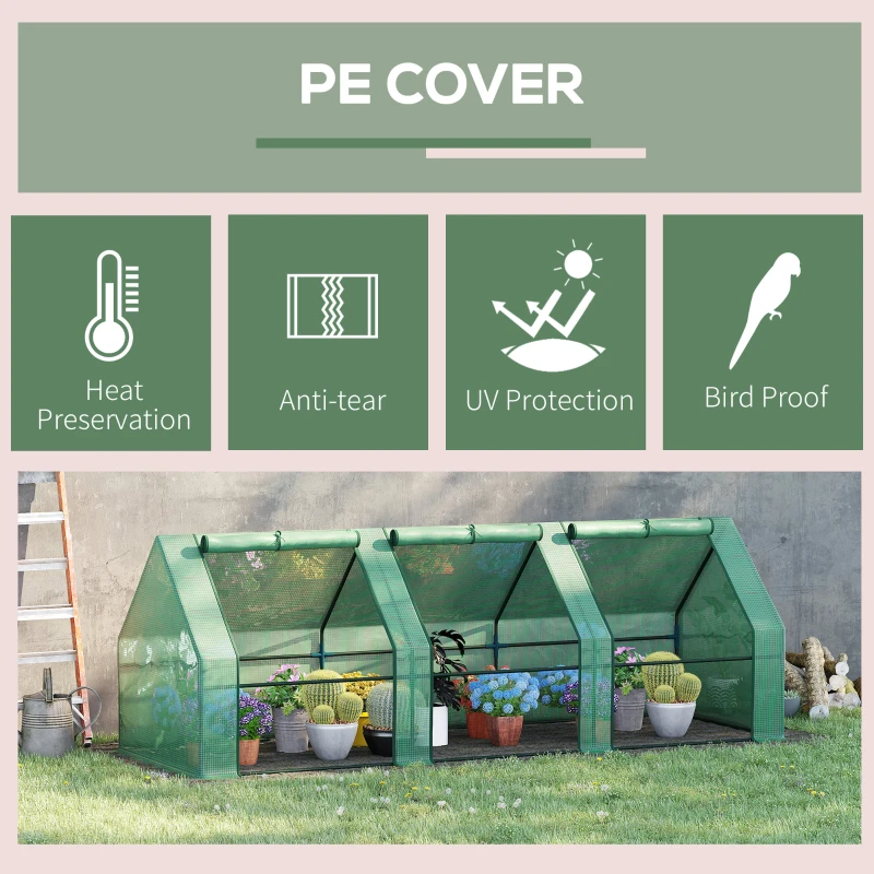 Best Mini Small Greenhouse with Steel Frame & PE Cover & Zipped Window Poly tunnel Steeple for Plants Vegetables, 270 x 90 x 90 cm, Green - Image 4