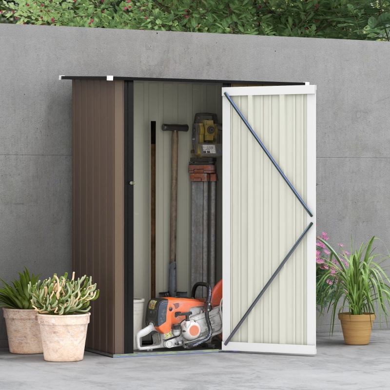 Best 5ft x 3ft Metal Garden Storage Shed, Outdoor Tool Shed with Sloped Roof, Lockable Door for Tools, Equipment, Brown - Image 10