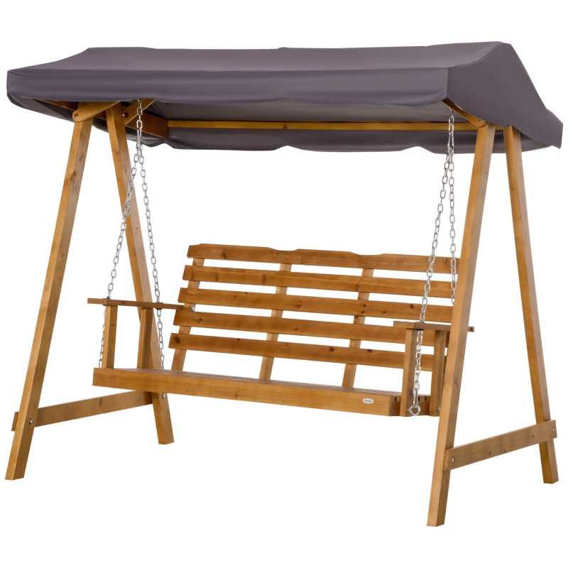 Best 3 Seater Garden Swing Seat Swing Chair Outdoor Wooden Swing Bench Hammock with Adjustable Canopy - Image 11