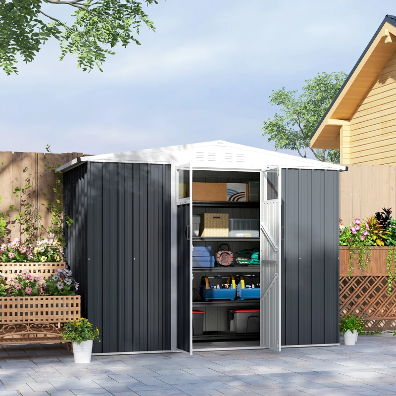 Best 8 x 4 ft Metal Garden Shed, Garden Storage Shed with Window, 4 Vents and Lockable Door, Waterproof Galvanised Steel Tool Storage Shed, Dark Grey - Image 2