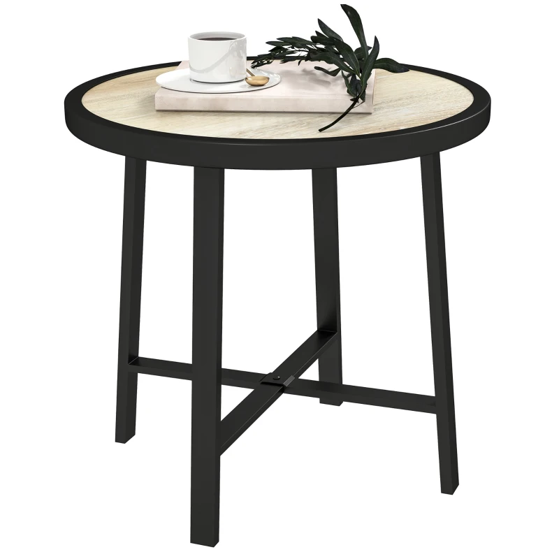 Best Round Small Garden Table, 50.5cm Outdoor Side Table with SPC Tabletop, Metal Frame and Anti-slip Foot Pads for Garden, Balcony, Nature Wood Finish
