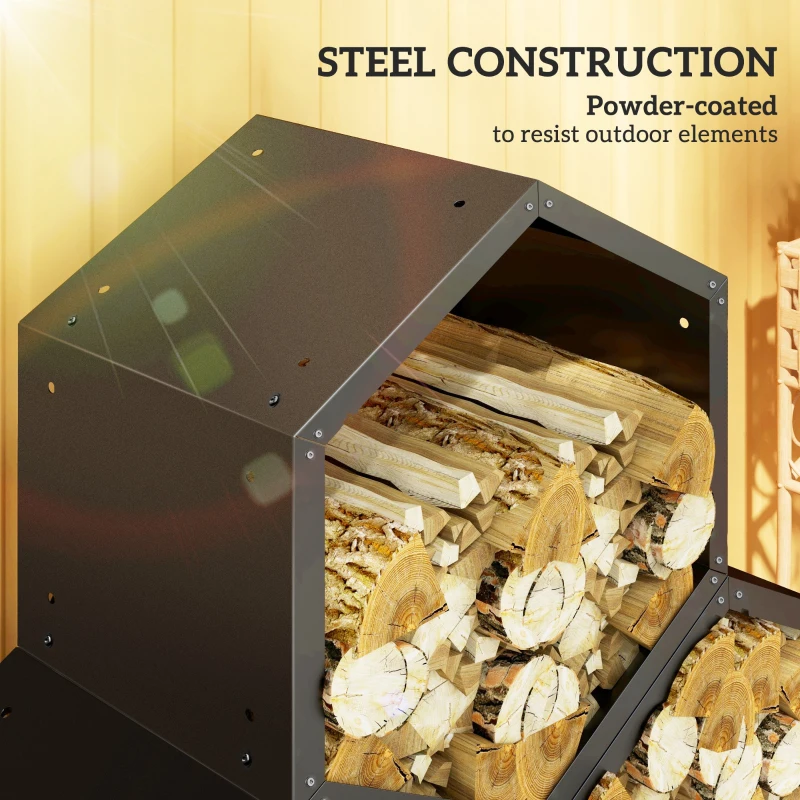 Best Fireplace Log Rack, Steel Firewood Log Holder, 3 Hexagon Boxes, Indoor Outdoor Wood Storage Shelf, 113 x 37 x 113cm, Black - Image 5