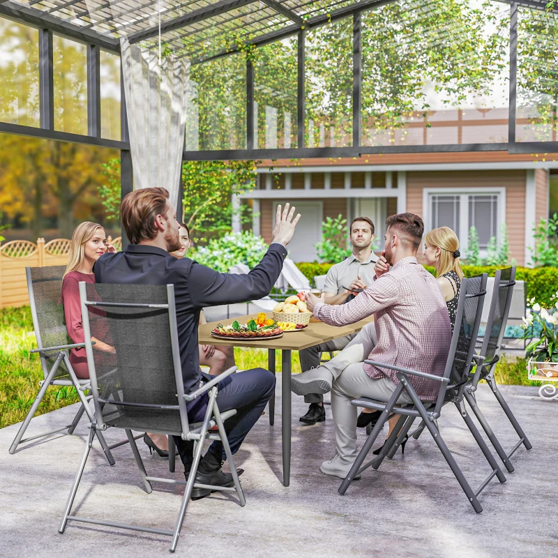 Best Garden Dining Table for 6 Person, Rectangle Outdoor Coffee Table with 5 cm Parasol Hole, Slatted Tabletop and Steel Frame for Patio Balcony, Brown - Image 8