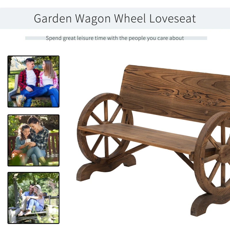 Best Fir Wood 2-Seater Outdoor Garden Wagon Wheel Bench - Image 4