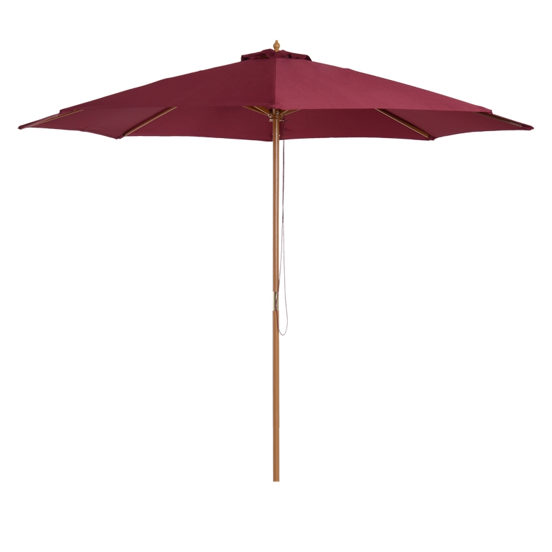Best 3(m) Garden Parasol, Pulley Operated Patio Umbrella, Wooden Table Market Umbrella with Rope Pulley Mechanism and 8 Ribs, Wine Red - Image 13