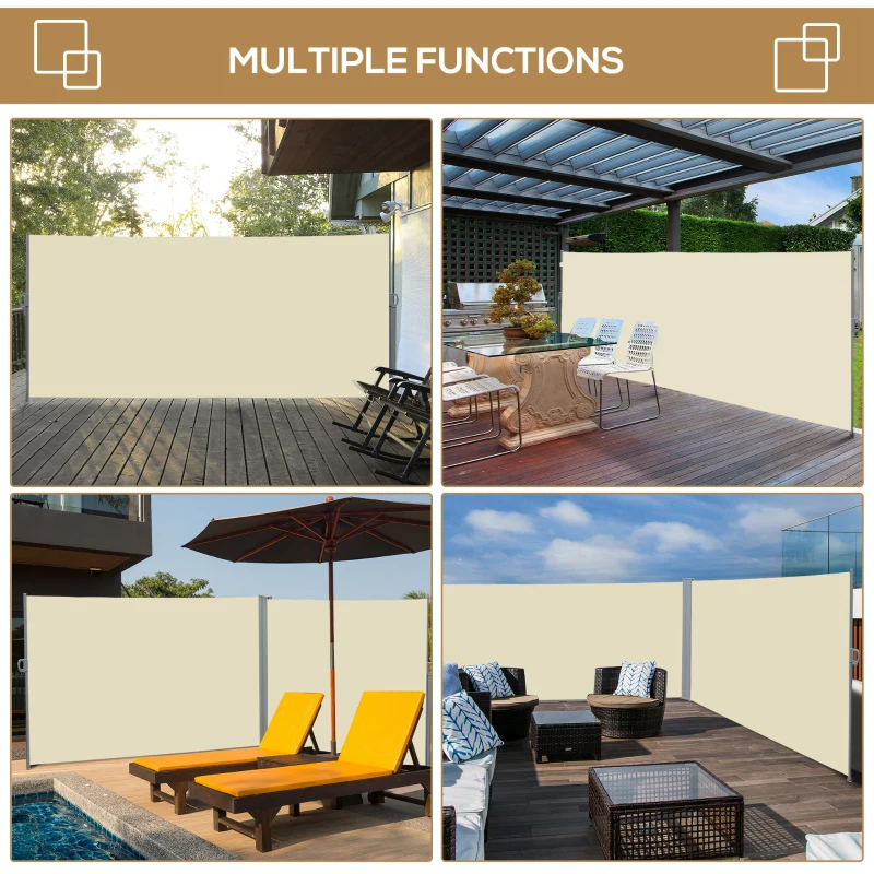 Best Retractable Sun Side Awning Screen Fence Patio Garden Wall Balcony Screening Panel Outdoor Blind Privacy Divider (3x2M, Cream) - Image 7