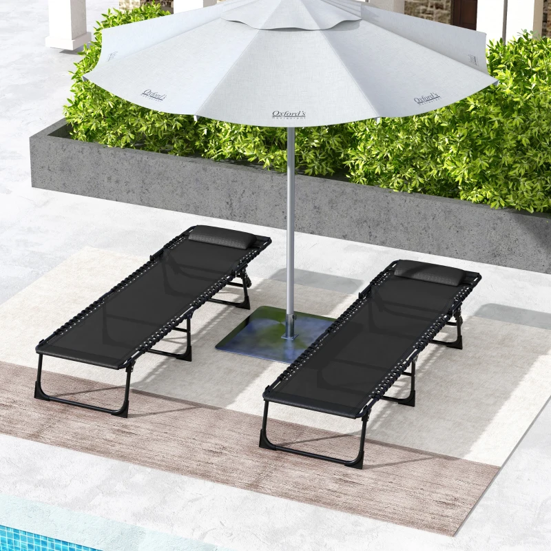 Best Set of Two Folding Sun Loungers, with Four-Position Backs - Black - Image 7