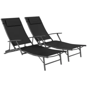 Best Set of Two Adjustable Back Sun Loungers - Black