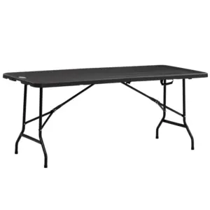Best Folding Garden Dining Table for 6, Rectangular Outdoor Dining Table with HDPE Tabletop, Foldable Garden Table with Steel Frame for Balcony, Porch, Charcoal Grey