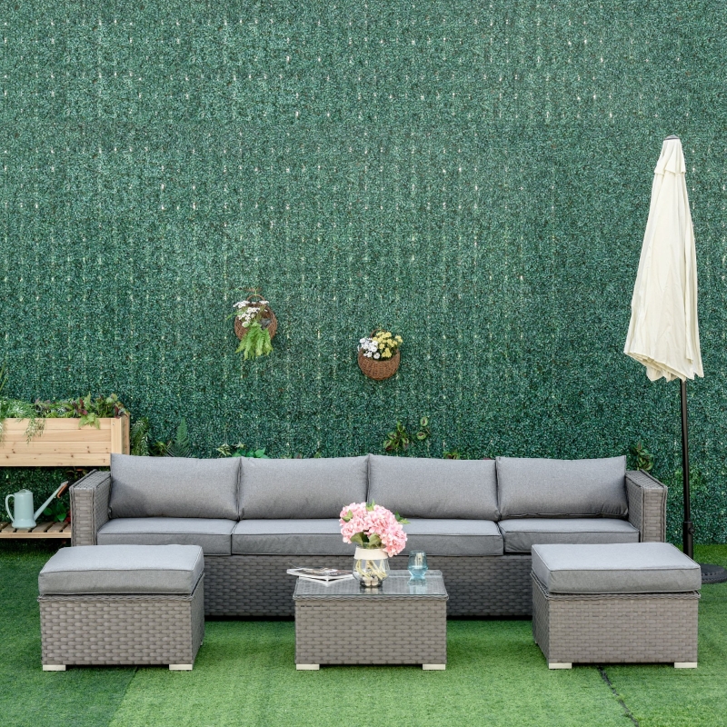 Best 5 PCs PE Rattan Wicker Corner Sofa Set Bonzer Outdoor Conservatory Furniture Lawn Patio Tea Table Footstool w/ Cushion - Grey - Image 14