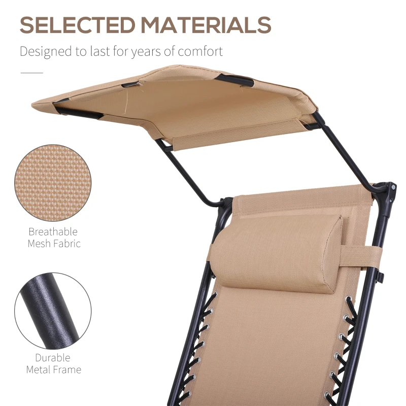 Best Foldable Reclining Garden Chair with Headrest, Zero Gravity Deck Sun Lounger Seat Chair with Footrest, Armrest, Cup Holder & Canopy Shade, Beige - Image 5