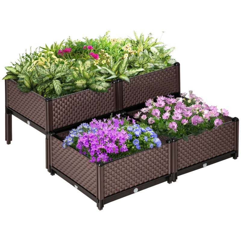 Best 50cm x 50cm x 46.5cm Set of 4 41L Garden Raised Bed Kit, PP DIY Elevated Planter Box, Flower Vegetables Planting Container with Self-Watering Design and Drainage Holes
