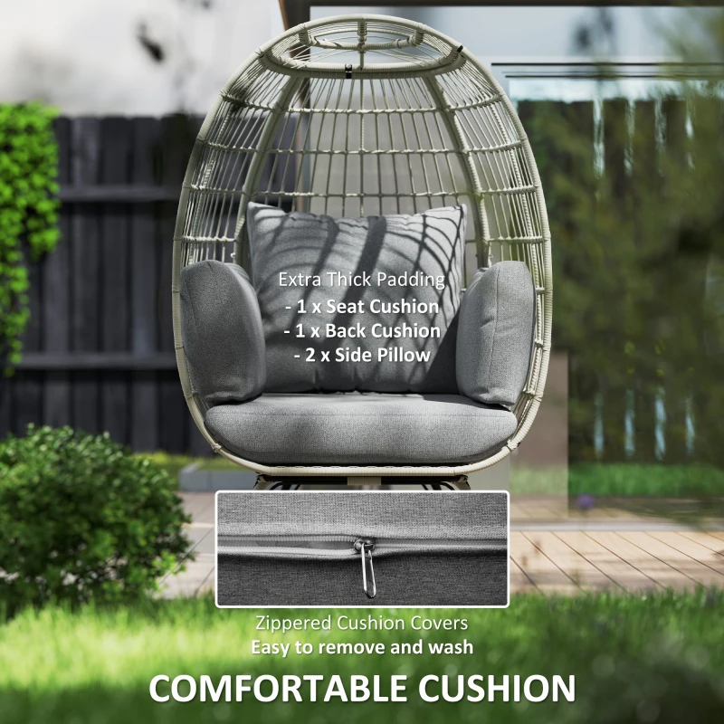 Best Rattan Egg Chair with Cushions and Pillows, Charcoal Grey - Image 6