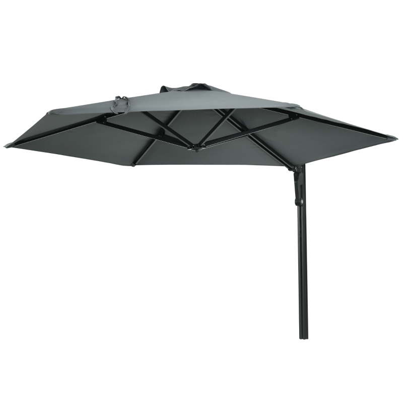 Best 2.5m Wall Mounted Parasol, Hand to Push Outdoor Patio Umbrella with 180 Degree Rotatable Canopy for Porch, Deck, Garden, 250 cm, Grey - Image 11