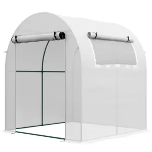 Best Walk in Polytunnel Greenhouse, Green House for Garden with Roll-up Window and Door, 1.8 x 1.8 x 2 m, White