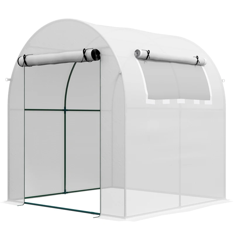 Best Walk in Polytunnel Greenhouse, Green House for Garden with Roll-up Window and Door, 1.8 x 1.8 x 2 m, White