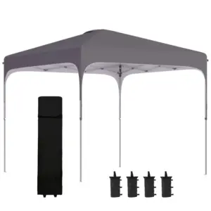 Best 3 x 3(M) Pop Up Gazebo, UPF 50+ Foldable Canopy Tent with Wheeled Carrybag, 4 Leg Weight Bags, Height Adjustable Marquee Shelter 1 person easy setup for Outdoor Garden Patio Party, Dark Grey