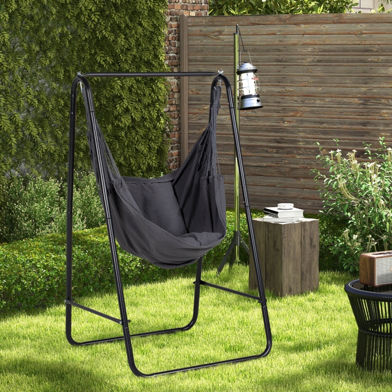 Best Hammock Chair with Stand, Hammock Swing Chair with Cushion, Dark Grey - Image 10